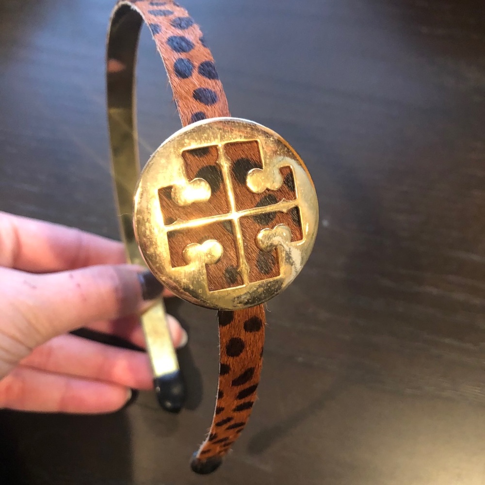 Leopard print headband with gold